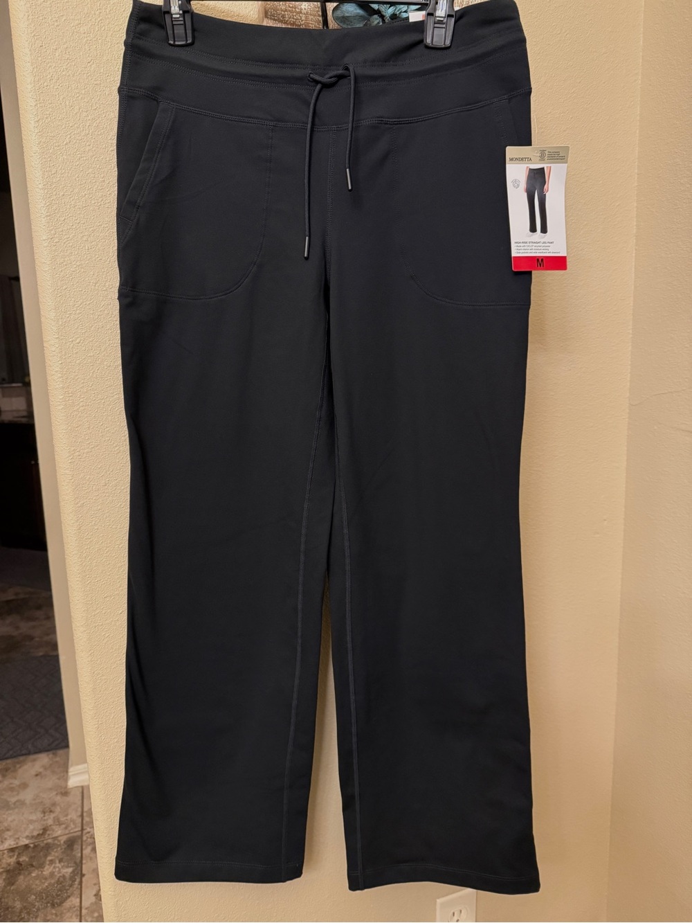 Mondetta Black High Rise Straight Leg Active Tech Pants Womens L NWT - Picture 2 of 8